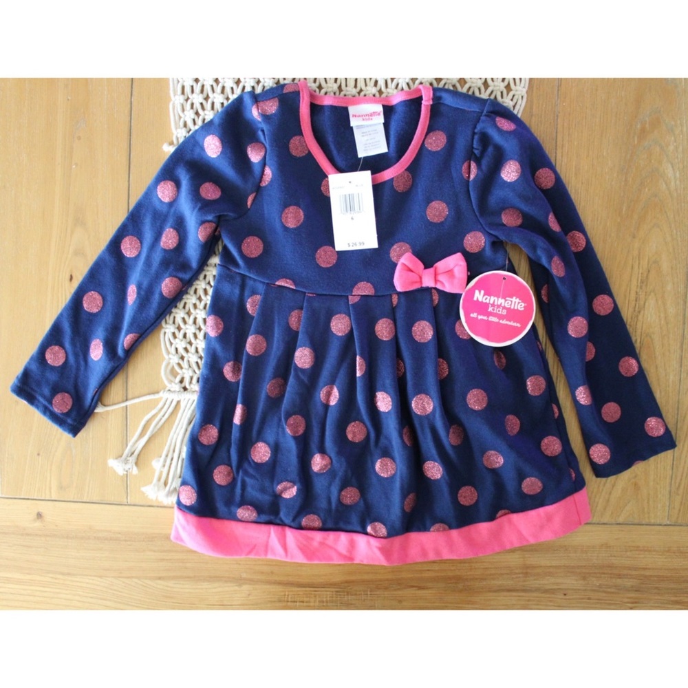 Nannette Kids Girls NWT Fleece Lined Dotted Dress 6